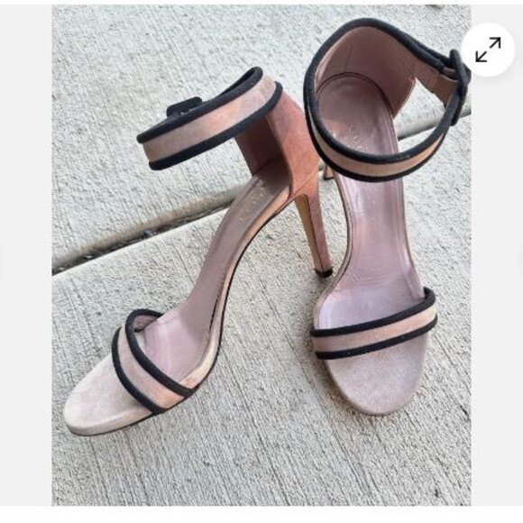 Gucci Suede Colorblock Dusty Rose Beige Luxury Ankle Strap Open Toe Sandals 37.5 - Picture 1 of 11